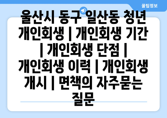 울산시 동구 일산동 청년 개인회생 | 개인회생 기간 | 개인회생 단점 | 개인회생 이력 | 개인회생 개시 | 면책