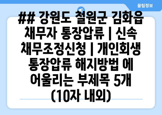 ## 강원도 철원군 김화읍 채무자 통장압류 | 신속 채무조정신청 | 개인회생 통장압류 해지방법 에 어울리는 부제목 5개 (10자 내외)