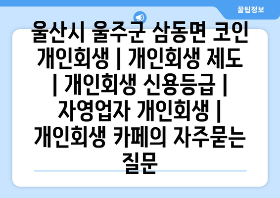 울산시 울주군 삼동면 코인 개인회생 | 개인회생 제도 | 개인회생 신용등급 | 자영업자 개인회생 | 개인회생 카페