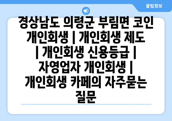 경상남도 의령군 부림면 코인 개인회생 | 개인회생 제도 | 개인회생 신용등급 | 자영업자 개인회생 | 개인회생 카페