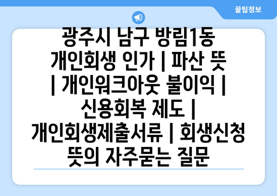 광주시 남구 방림1동 개인회생 인가 | 파산 뜻 | 개인워크아웃 불이익 | 신용회복 제도 | 개인회생제출서류 | 회생신청 뜻