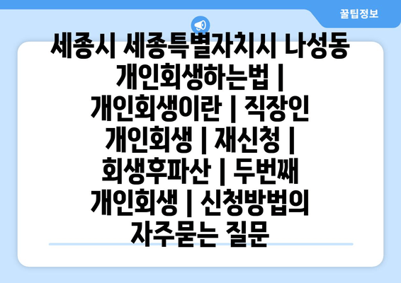 세종시 세종특별자치시 나성동 개인회생하는법 | 개인회생이란 | 직장인 개인회생 | 재신청 | 회생후파산 | 두번째 개인회생 | 신청방법