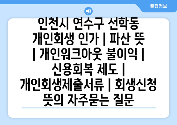 인천시 연수구 선학동 개인회생 인가 | 파산 뜻 | 개인워크아웃 불이익 | 신용회복 제도 | 개인회생제출서류 | 회생신청 뜻