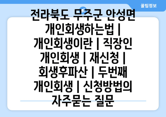 전라북도 무주군 안성면 개인회생하는법 | 개인회생이란 | 직장인 개인회생 | 재신청 | 회생후파산 | 두번째 개인회생 | 신청방법