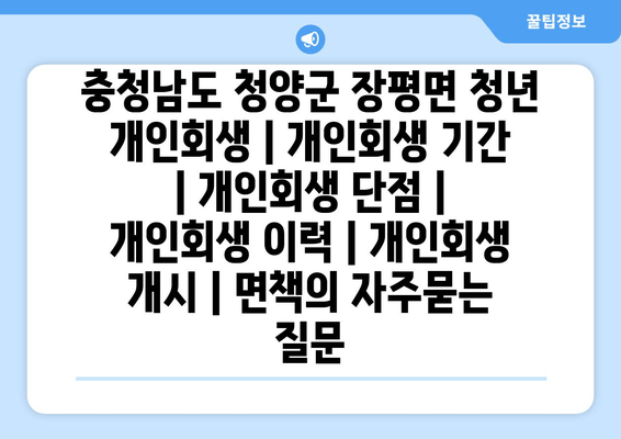 충청남도 청양군 장평면 청년 개인회생 | 개인회생 기간 | 개인회생 단점 | 개인회생 이력 | 개인회생 개시 | 면책