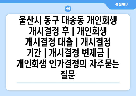 울산시 동구 대송동 개인회생 개시결정 후 | 개인회생 개시결정 대출 | 개시결정 기간 | 개시결정 변제금 | 개인회생 인가결정