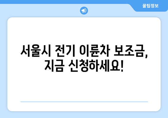 서울시 전기 이륜차 보조금 신청 바로가기 | 신청 자격, 지원 금액, 신청 절차 상세 가이드