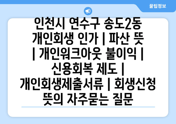 인천시 연수구 송도2동 개인회생 인가 | 파산 뜻 | 개인워크아웃 불이익 | 신용회복 제도 | 개인회생제출서류 | 회생신청 뜻