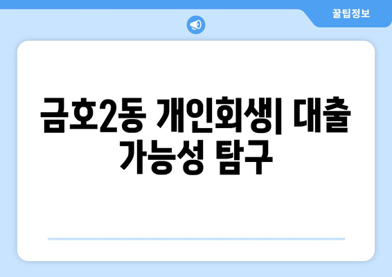 금호2동 개인회생| 대출 가능성 탐구