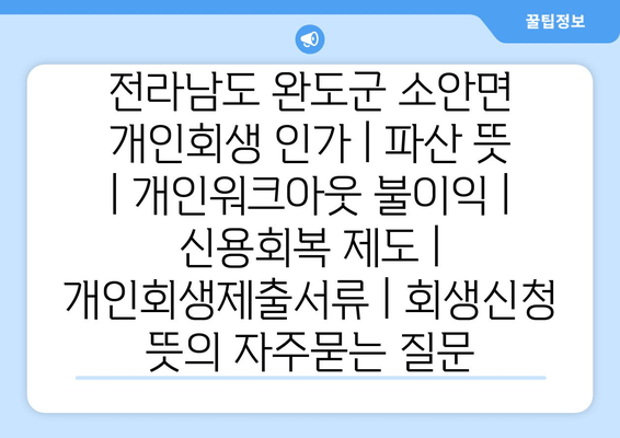 전라남도 완도군 소안면 개인회생 인가 | 파산 뜻 | 개인워크아웃 불이익 | 신용회복 제도 | 개인회생제출서류 | 회생신청 뜻