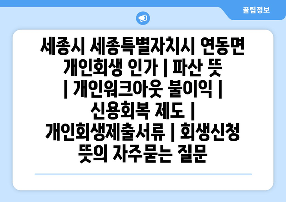 세종시 세종특별자치시 연동면 개인회생 인가 | 파산 뜻 | 개인워크아웃 불이익 | 신용회복 제도 | 개인회생제출서류 | 회생신청 뜻