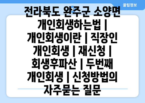 전라북도 완주군 소양면 개인회생하는법 | 개인회생이란 | 직장인 개인회생 | 재신청 | 회생후파산 | 두번째 개인회생 | 신청방법