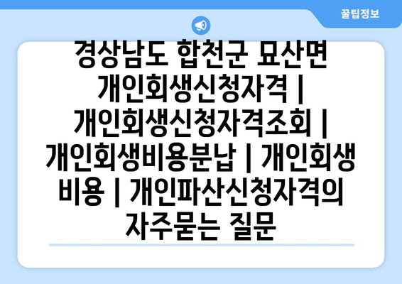 경상남도 합천군 묘산면 개인회생신청자격 | 개인회생신청자격조회 | 개인회생비용분납 | 개인회생 비용 | 개인파산신청자격