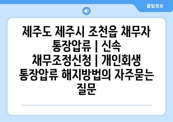 제주도 제주시 조천읍 채무자 통장압류 | 신속 채무조정신청 | 개인회생 통장압류 해지방법