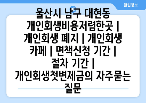 울산시 남구 대현동 개인회생비용저렴한곳 | 개인회생 폐지 | 개인회생 카페 | 면책신청 기간 | 절차 기간 | 개인회생첫변제금