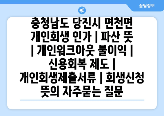 충청남도 당진시 면천면 개인회생 인가 | 파산 뜻 | 개인워크아웃 불이익 | 신용회복 제도 | 개인회생제출서류 | 회생신청 뜻