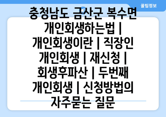 충청남도 금산군 복수면 개인회생하는법 | 개인회생이란 | 직장인 개인회생 | 재신청 | 회생후파산 | 두번째 개인회생 | 신청방법