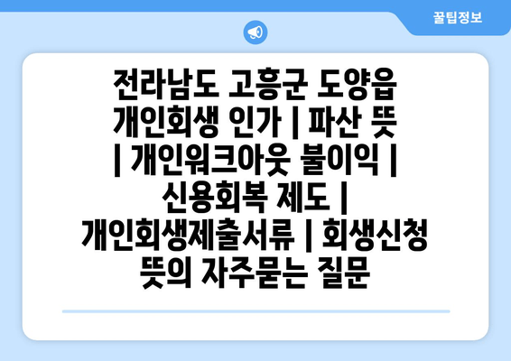 전라남도 고흥군 도양읍 개인회생 인가 | 파산 뜻 | 개인워크아웃 불이익 | 신용회복 제도 | 개인회생제출서류 | 회생신청 뜻