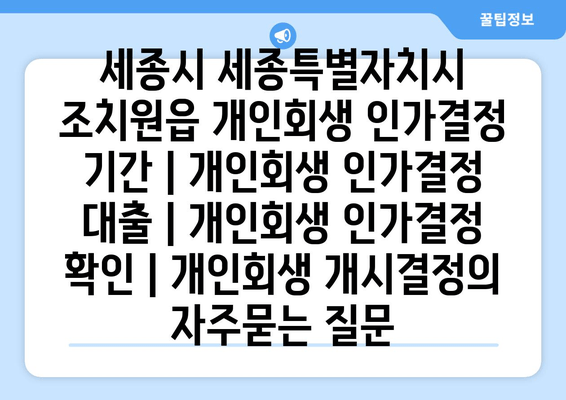 세종시 세종특별자치시 조치원읍 개인회생 인가결정 기간 | 개인회생 인가결정 대출 | 개인회생 인가결정 확인 | 개인회생 개시결정