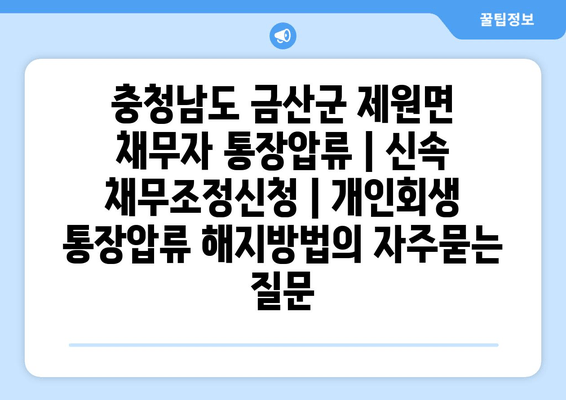 충청남도 금산군 제원면 채무자 통장압류 | 신속 채무조정신청 | 개인회생 통장압류 해지방법