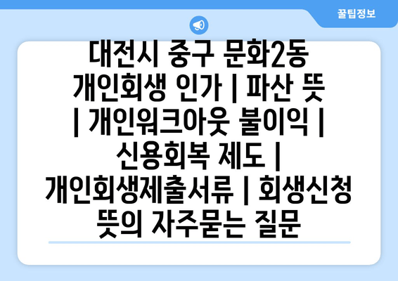 대전시 중구 문화2동 개인회생 인가 | 파산 뜻 | 개인워크아웃 불이익 | 신용회복 제도 | 개인회생제출서류 | 회생신청 뜻