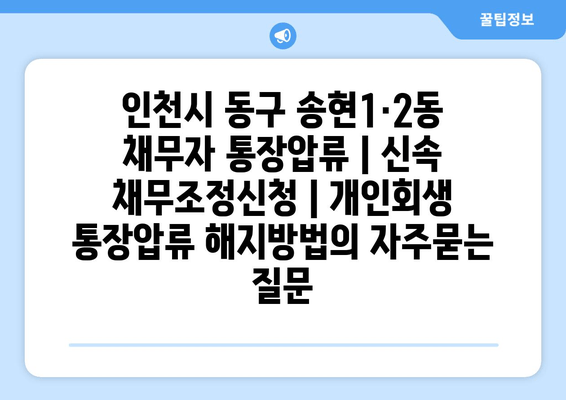 인천시 동구 송현1·2동 채무자 통장압류 | 신속 채무조정신청 | 개인회생 통장압류 해지방법