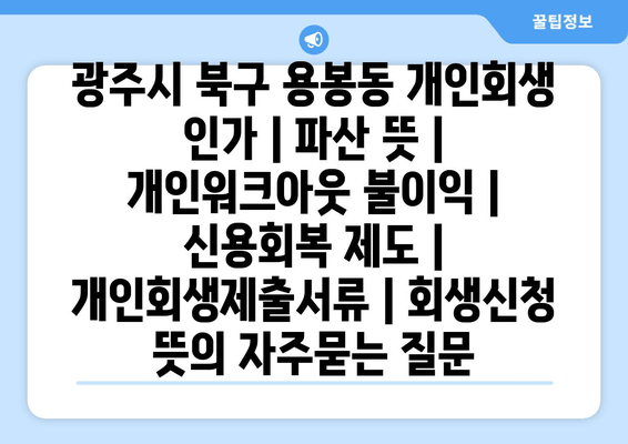 광주시 북구 용봉동 개인회생 인가 | 파산 뜻 | 개인워크아웃 불이익 | 신용회복 제도 | 개인회생제출서류 | 회생신청 뜻