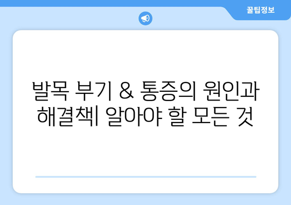 발목 부기 & 통증의 주요 원인| 염좌, 관절염, 골절 | 증상, 치료, 예방 팁