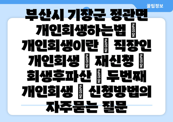 부산시 기장군 정관면 개인회생하는법 | 개인회생이란 | 직장인 개인회생 | 재신청 | 회생후파산 | 두번째 개인회생 | 신청방법