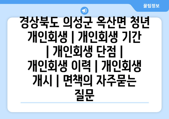 경상북도 의성군 옥산면 청년 개인회생 | 개인회생 기간 | 개인회생 단점 | 개인회생 이력 | 개인회생 개시 | 면책