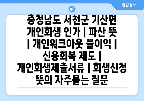 충청남도 서천군 기산면 개인회생 인가 | 파산 뜻 | 개인워크아웃 불이익 | 신용회복 제도 | 개인회생제출서류 | 회생신청 뜻