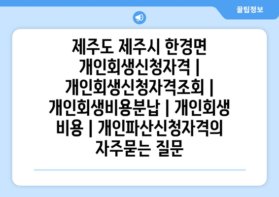 제주도 제주시 한경면 개인회생신청자격 | 개인회생신청자격조회 | 개인회생비용분납 | 개인회생 비용 | 개인파산신청자격