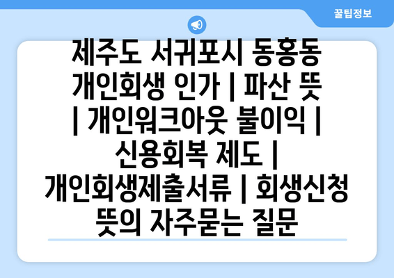 제주도 서귀포시 동홍동 개인회생 인가 | 파산 뜻 | 개인워크아웃 불이익 | 신용회복 제도 | 개인회생제출서류 | 회생신청 뜻