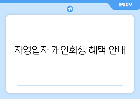 자영업자 개인회생 혜택 안내