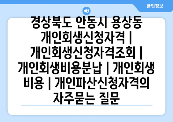 경상북도 안동시 용상동 개인회생신청자격 | 개인회생신청자격조회 | 개인회생비용분납 | 개인회생 비용 | 개인파산신청자격