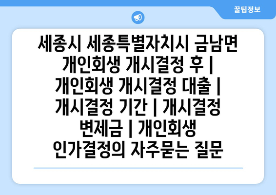 세종시 세종특별자치시 금남면 개인회생 개시결정 후 | 개인회생 개시결정 대출 | 개시결정 기간 | 개시결정 변제금 | 개인회생 인가결정