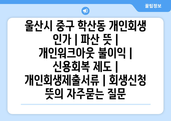 울산시 중구 학산동 개인회생 인가 | 파산 뜻 | 개인워크아웃 불이익 | 신용회복 제도 | 개인회생제출서류 | 회생신청 뜻