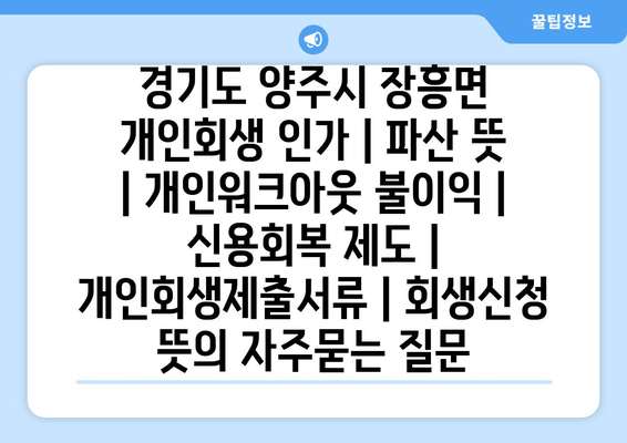 경기도 양주시 장흥면 개인회생 인가 | 파산 뜻 | 개인워크아웃 불이익 | 신용회복 제도 | 개인회생제출서류 | 회생신청 뜻