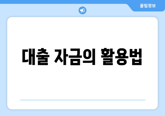 대출 자금의 활용법