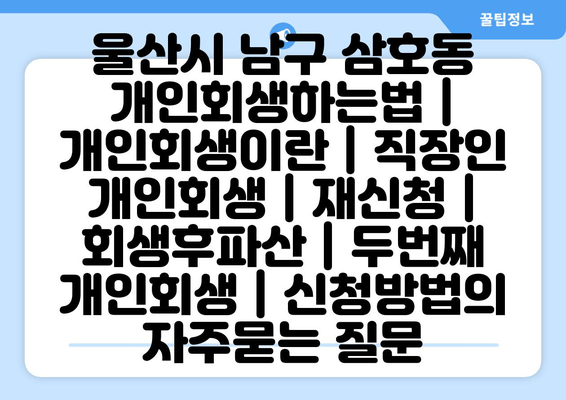 울산시 남구 삼호동 개인회생하는법 | 개인회생이란 | 직장인 개인회생 | 재신청 | 회생후파산 | 두번째 개인회생 | 신청방법