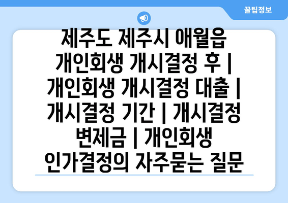 제주도 제주시 애월읍 개인회생 개시결정 후 | 개인회생 개시결정 대출 | 개시결정 기간 | 개시결정 변제금 | 개인회생 인가결정