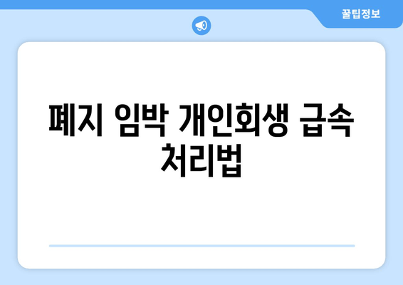 폐지 임박 개인회생 급속 처리법