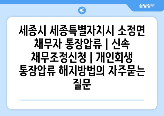 세종시 세종특별자치시 소정면 채무자 통장압류 | 신속 채무조정신청 | 개인회생 통장압류 해지방법