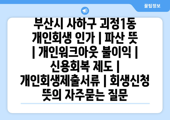 부산시 사하구 괴정1동 개인회생 인가 | 파산 뜻 | 개인워크아웃 불이익 | 신용회복 제도 | 개인회생제출서류 | 회생신청 뜻