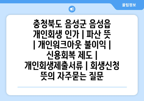 충청북도 음성군 음성읍 개인회생 인가 | 파산 뜻 | 개인워크아웃 불이익 | 신용회복 제도 | 개인회생제출서류 | 회생신청 뜻