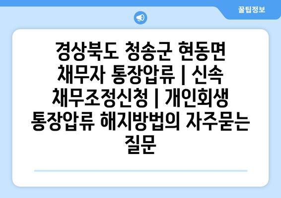 경상북도 청송군 현동면 채무자 통장압류 | 신속 채무조정신청 | 개인회생 통장압류 해지방법