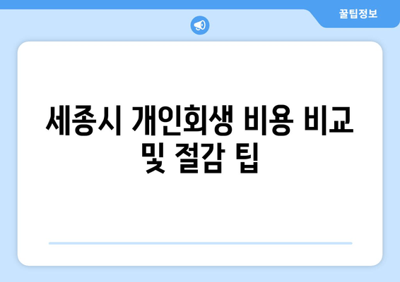 세종시 개인회생 비용 비교 및 절감 팁