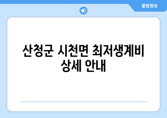 산청군 시천면 최저생계비 상세 안내