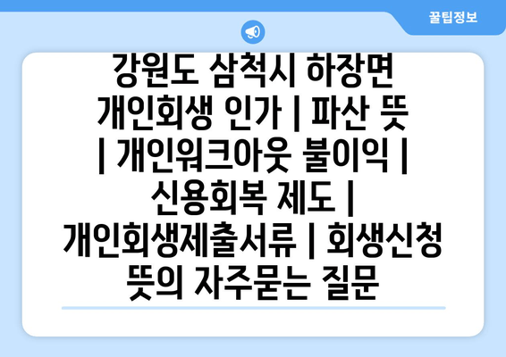 강원도 삼척시 하장면 개인회생 인가 | 파산 뜻 | 개인워크아웃 불이익 | 신용회복 제도 | 개인회생제출서류 | 회생신청 뜻