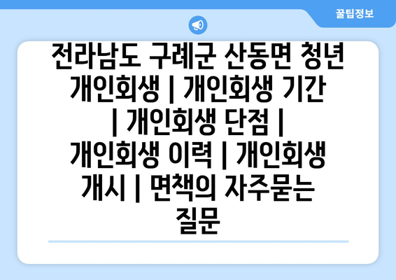 전라남도 구례군 산동면 청년 개인회생 | 개인회생 기간 | 개인회생 단점 | 개인회생 이력 | 개인회생 개시 | 면책